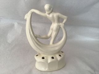 Vintage Art Deco lady flower frog creamy white with 8 holes 2
