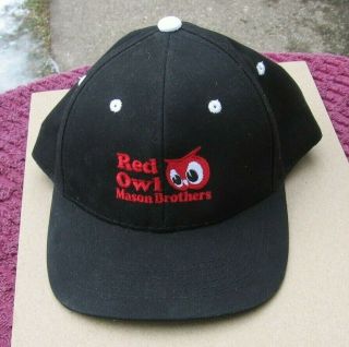 Vintage Mason Brothers Red Owl Logo Grocery Store Black Cap Hat Green Bay Wi
