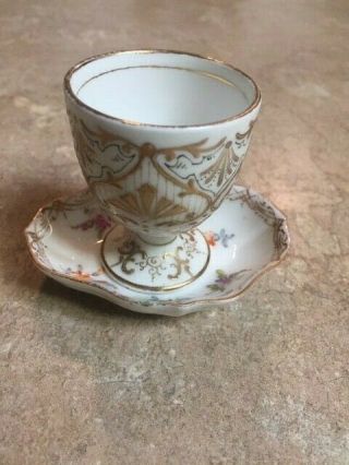 Vintage Boseck & Co Czechoslovakian Egg Cup And Saucer,  Handpainted