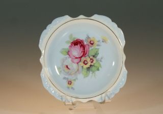 Paragon Blue With Pink Roses Butter Pat/spoon Rest,  England C.  1939 - 49