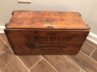 Antique Auto Knitter Hosiery Co.  Wooden Box,  Vintage wooden box 2
