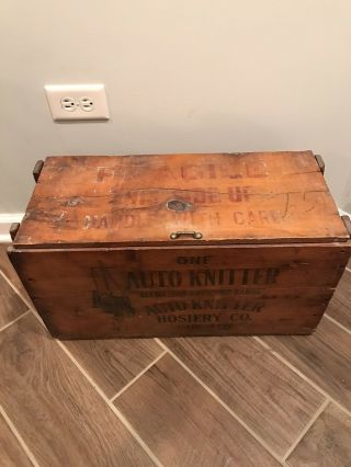 Antique Auto Knitter Hosiery Co.  Wooden Box,  Vintage wooden box 3