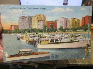 Vintage Old Postcard Illinois Chicago Belmont Harbor Yacht Basin Lincoln Park
