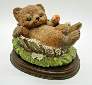 Homco 1986 Masterpiece Porcelain Baby Bear In A Tree Stump Lovable Beginnings