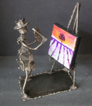 Vintage Metal Art Sculpture " Artist At Work " By Cassaly - 10 " W/oil Painting Ex
