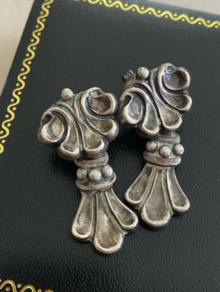 Vtg Margot De Taxco Mexican Sterling Silver 925 Dangle Earrings Classical Shell