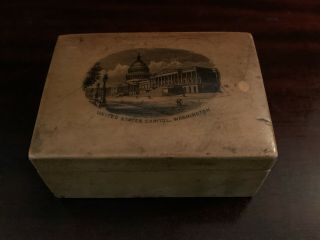 Antique Mauchline Ware Souvenir Box Treen Washington Dc U.  S.  Capitol