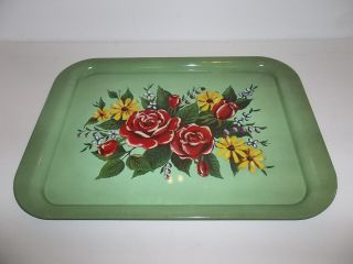 Vibrant Vintage Metal Tray Red Rose Yellow Daisy Image 15 " X 11 "