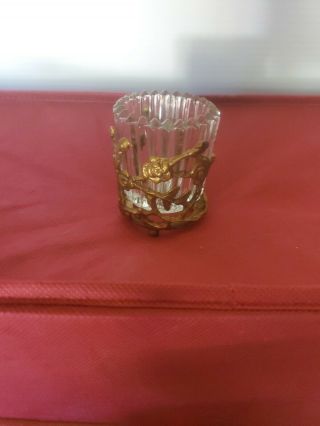 Vintage Cut Glass Crystal Votive Candle Holder In Brass Stand Euc