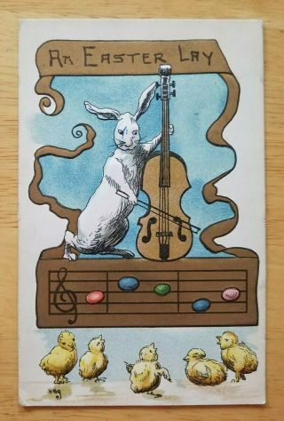 Vintage Postcard An Easter Day Bunny Playing Instrument Artist Signed H.  B.  Grig