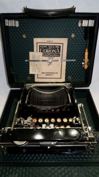 Vintage Corona 3 Folding Portable Typewriter W/case Paperwork 1920s