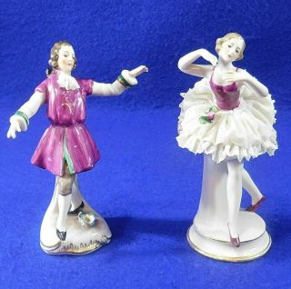 Pair Vintage Dresden Lace Couple Man Woman Ballerina Figurines Franz Wittwer