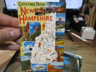 Vintage Old Hampshire Postcard Cartoon State Map Fishing Bridges Skiing Tram