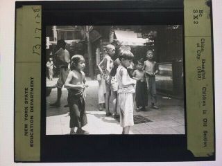 Glass Magic Lantern Slide China Shanghai.  Children In Old Section Of City 1935