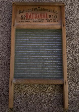 Primitive Antique Atlantic No 510 Glass Wash Board National Washboard Co Usa