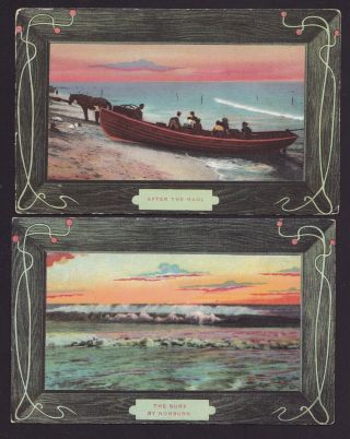 Old Vintage 1909 Postcard The Surf By Norburn And After The Haul Boat Postcard