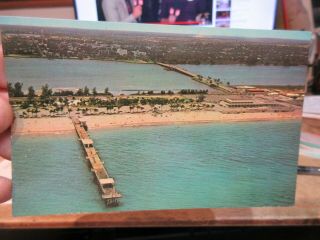 Vintage Old Postcard Florida Lake Worth Beach Fishing Pier Island Parking Shops