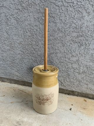 Stoneware Butter Churn With Lid And Plunger 12”