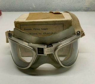 Vintage Ww2 An - 6530 Flying Goggles - American Optical Company W/ Box