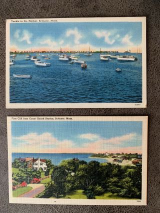 2 Vintage Postcards Yachts In Harbor 1st Cliff Coast Guard Station Scituate Ma