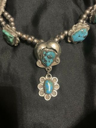 Squash Blossom Necklace Kingman Turquoise Sterling Silver Old Pawn Vintage 18in