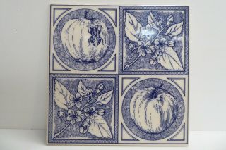 Vintage Blue And White Antique Victorian Art Nouveau Style Tile Made In England