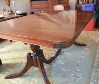 Vintage 1940s Mahogany Traditional Double Pedestal Dining Room Table 42 " X 62 "