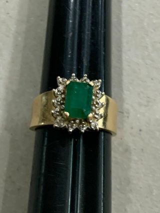 Vintage Estate 14k Gold Emerald Ring W/diamond Accents Sz 6