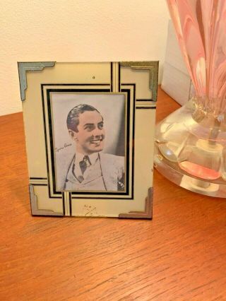 Small Size Vintage Art Deco Reverse Painted Glass Frame - Beige/black/gold