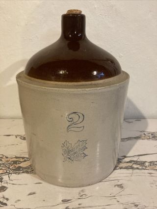 Antique 2 Gallon Crock Jug Western Stoneware Company Monmouth Illinois