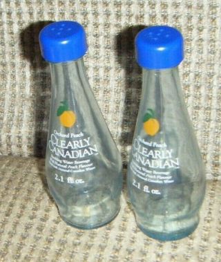 Clearly Canadian Orchard Peach Salt And Pepper Shakers S&p Glass