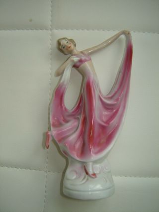 German Porcelain Art Deco A Dancing Woman In Pink,  Exquisite Styling