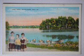 Lake Creek Rhinelander 1930s Swimmers Wisconsin Wi Vintage Postcard 119
