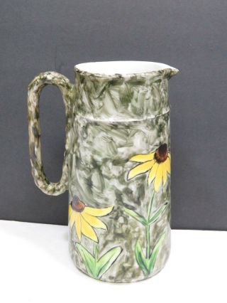 Antique English Pottery Pitcher Hand Painted Black Eyed Susans H & Co