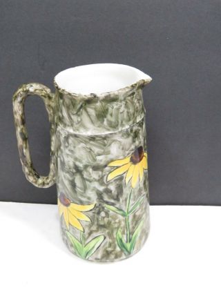 Antique English Pottery Pitcher Hand Painted Black Eyed Susans H & Co 2