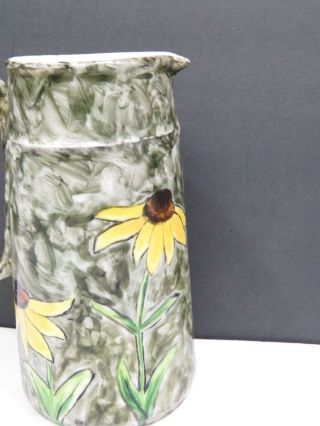 Antique English Pottery Pitcher Hand Painted Black Eyed Susans H & Co 3