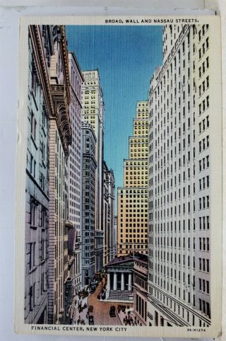 York Ny Nyc Financial Center Broad Wall Nassau Street Postcard Old Vintage