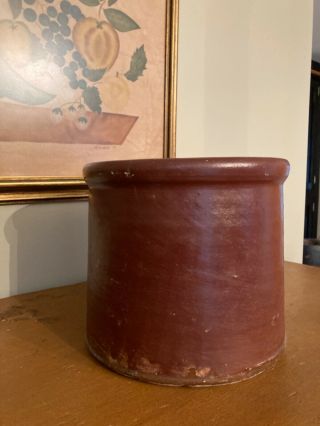 Antique / Vintage Primitive 1/2 Gallon Glazed Dark Brown Crock - 7 " Tall
