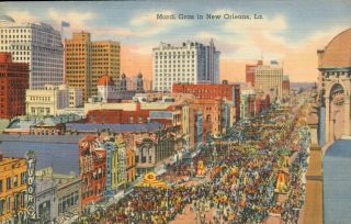 Mardi Gras In Orleans,  La Vintage Linen Postcard 1959 Aerial Street View