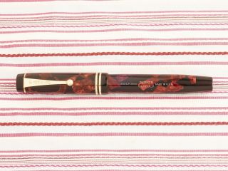 Vintage PARKER DUOFOLD Red Burgundy Black Marble Streamlined Gold Fountain Pen 2