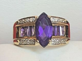 Vintage Estate 14k Gold Natural Amethyst Diamond Ring Engagement Band Signed T&c