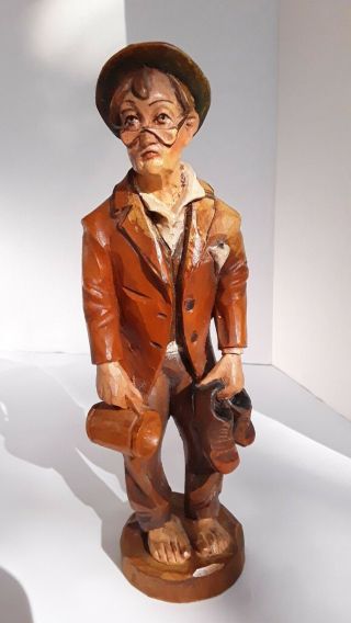 Vintage W.  U.  M Heinzeller Germany Carved Wooden Man 8 " Tall