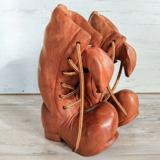 Hand Carved Wooden Boots With Laces 7 " H X 2 " W
