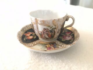Rare Antique Dresden Porcelain Hand Painted Miniature Doll’s Tea Cup And Saucer