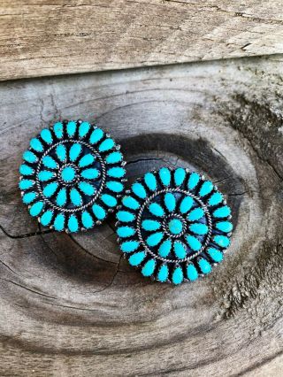 Vintage Larry Moses Begay Turquoise Cluster Petit Point Sterling Post Earrings