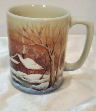 Vintage Otagiri Winter Forest Hand - Painted Coffee Mug