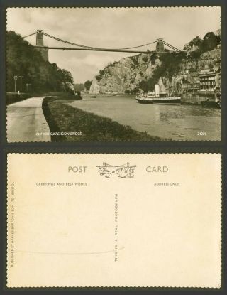 Bristol,  Clifton Suspension Bridge,  Paddle Steamer Ship Old Real Photo Postcard