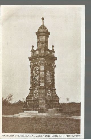 Richard Eve Memorial Brinton Park Kidderminster - Old Unposted Postcard