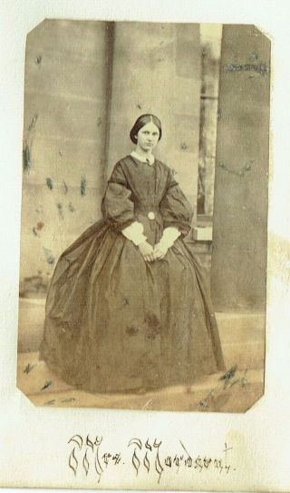 Victorian Cdv Type Photo Young Lady Standing Long Dress Mrs Mordaunt