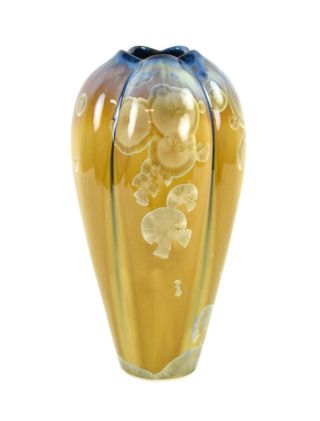 Vintage Studio Art Pottery 5 - Lobed Vase With Crystalline Glaze Signed